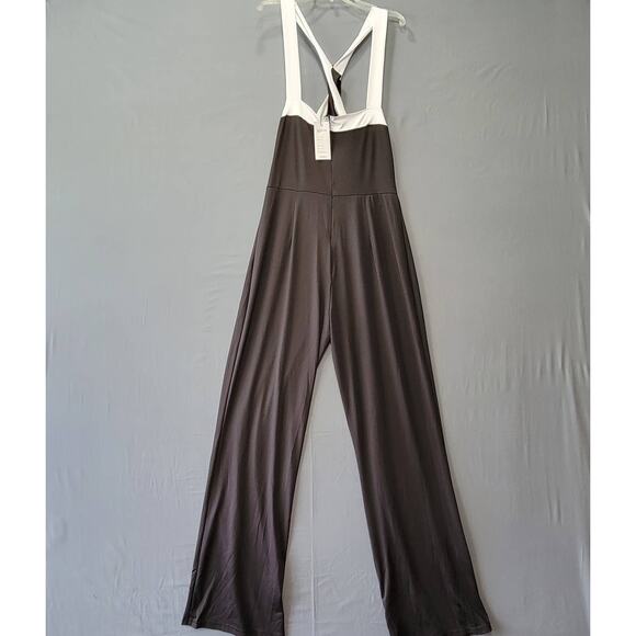 Celmia Collection Black White Pant Jumpsuit NEW Romper Stretch Womens Size L Zip - Picture 2 of 13